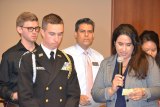 Lemoore High School Counselor Yvette Hanson talks about Lemoore High School Student of the Month Nicholas McCarney. Other honorees included Jared Walker (Middle College HS), Anthony Hall (Akers) and Danna Ledesma Hurtado (Central Union).